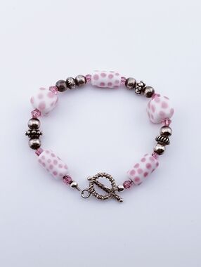 Handmade Beautiful Baby Pink Polka Dot Glass Bead Bracelet